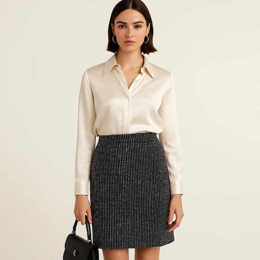 Tory Burch Black Tweed Silk-Blend Pencil Skirt – Size 10